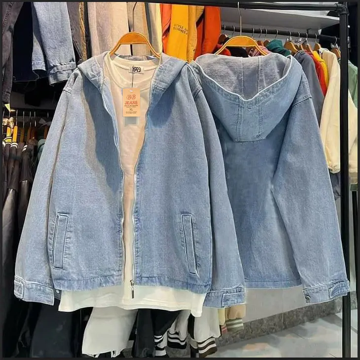 Áo khoác jean có mũ jean đen in Salimit dây kéo cao cấp FORM RỘNG size 40-75kg BB Lady.shop