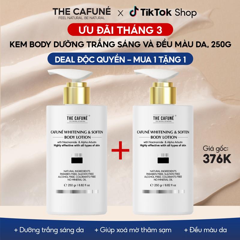 [DEAL ĐỘC QUYỀN: MUA 1 TẶNG 1] Kem Body Hỗ Trợ Dưỡng Trắng Da The Cafuné Kết Cấu Dạng Lotion 250gram TẶNG Kem Body Lotion Hỗ Trợ Dưỡng Trắng 250gram Làm Đẹp Da Dưỡng Da Body