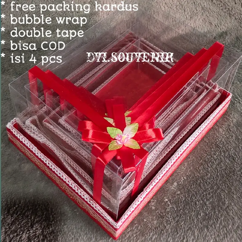 box kotak seserahan hantaran pernikahan mika 1 set isi 4 lengkap jewelry foto merah Pink Pita 6