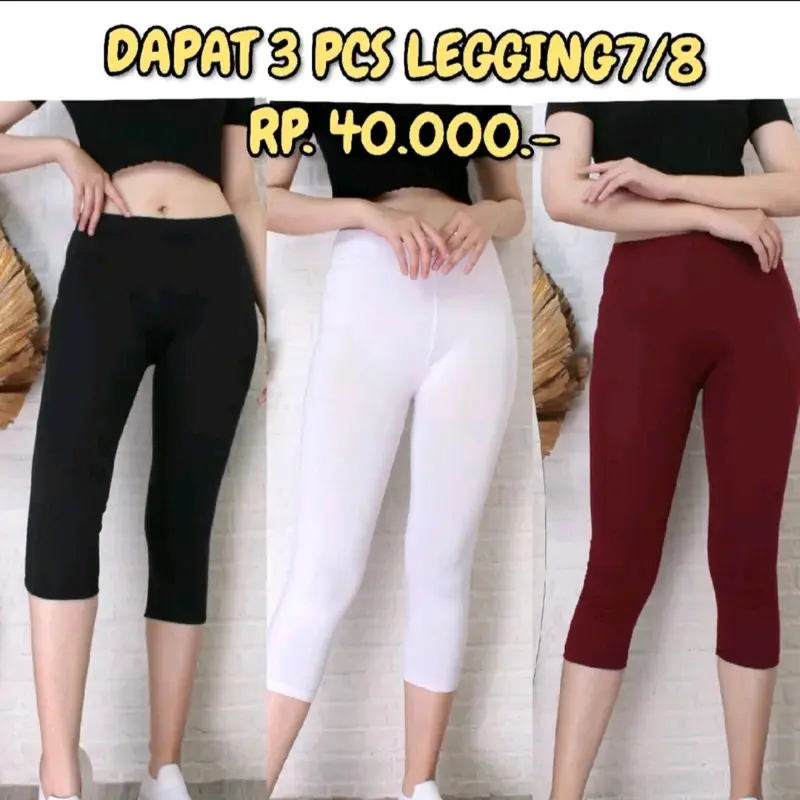 DAPAT 3 PCS LEGGING 7/8 BAHAN SPANDEK JERSEY TEBAL Nyaman 0
