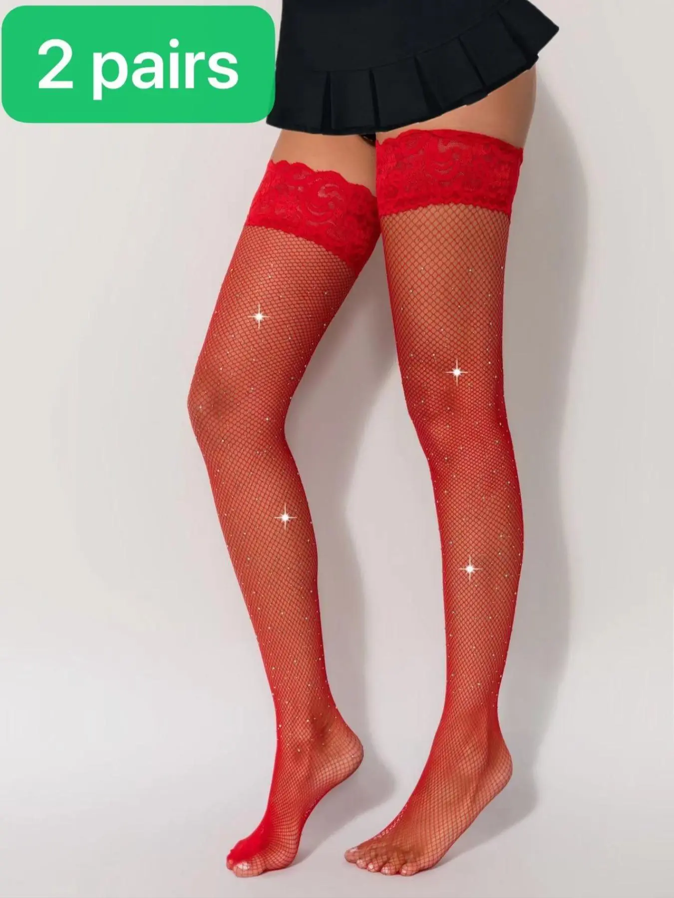 Women's Rhinestone Decor Contrast Lace Over The Knee Socks, Sexy Comfy Breathable Thigh High Stockings for Daily Wear, Ladies Stockings for All Seasons