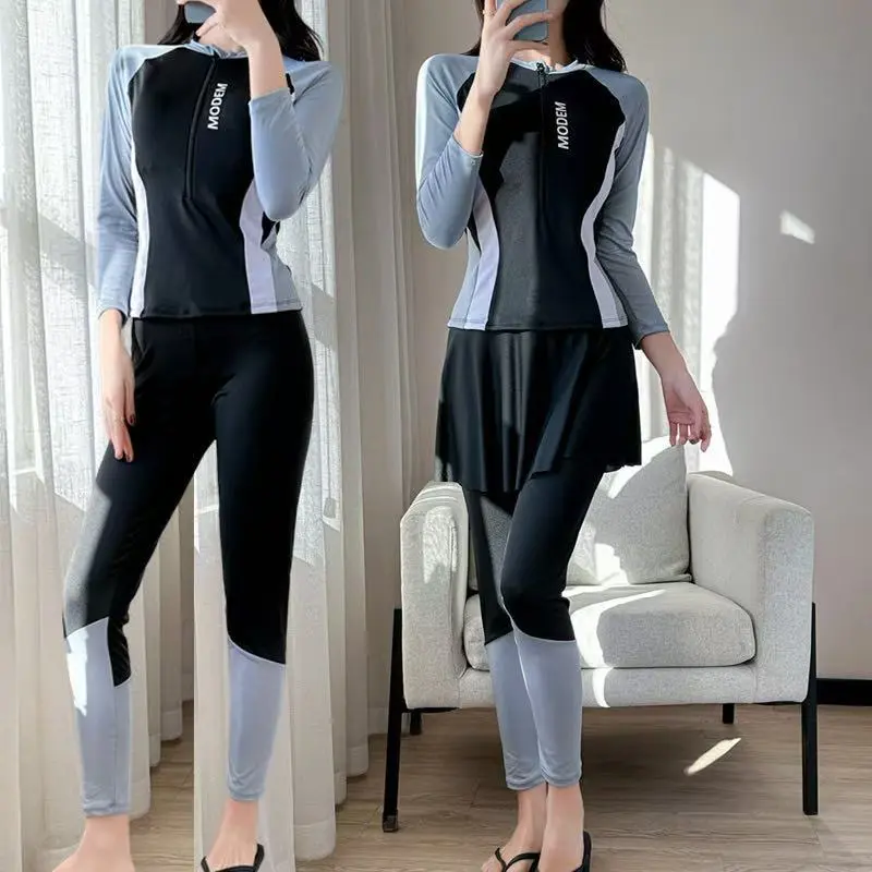 Diving Suit Split Sports Suit New Long Sleeve Conservatively Thin Oversize Cover Belly Student Swimwear Women's Swimsuit