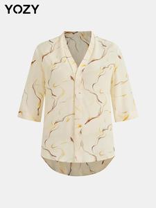 YOZY Women's Striped Print V Neck Blouse, Elegant Long Sleeve Top for Summer, Ladies Clothes for Daily Wear