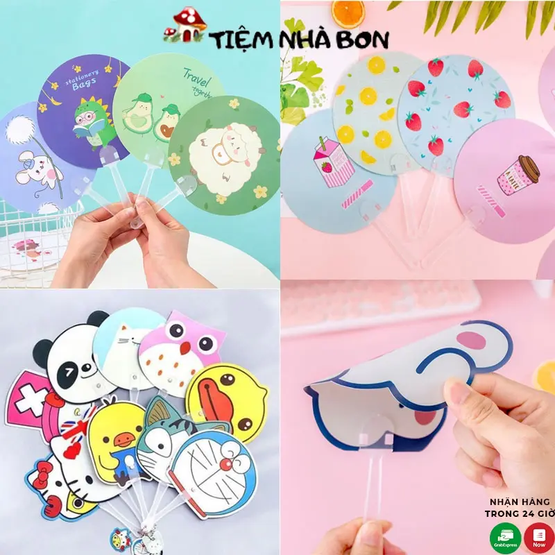 Quạt cầm tay mini hoạt hình dễ thương, Quạt mini nhựa hoạt hình nhiều mẫu xinh