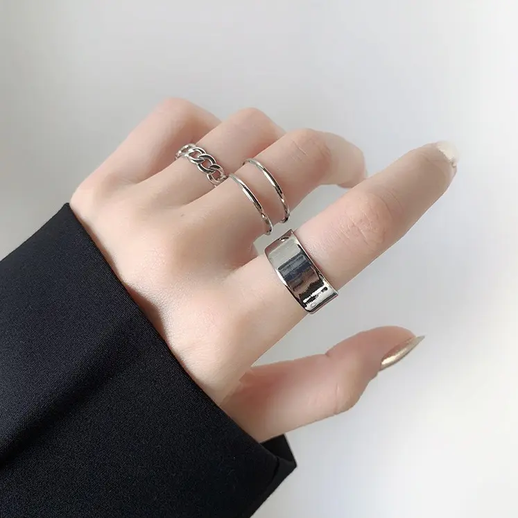COMBO Bộ 3 Nhẫn UNISEX Nam Nữ Kiểu Hở Có Thể Điều Chỉnh Kích Cỡ Cá Tính Thời Trang Màu Bạc Basic Phụ Kiện Trang Sức Độc Đáo NA-15 2
