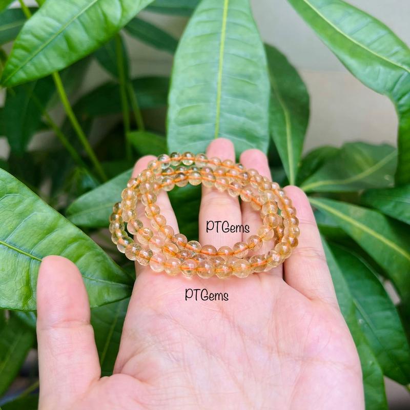 Vòng Tay t.anh Tóc Vàng 6mm hợp mệnh Thổ- Kim đeo 3 vòng tay hoặc vòng cổ - PTGems 3