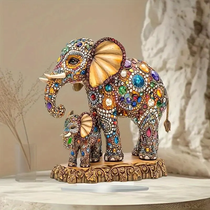 Elephant Design Decoration, 2D Multi-color Elephant Figurine, Desktop Art Ornament for Home Office Decor, Perfect Gift for All Occasions, Decorative Figurines 0