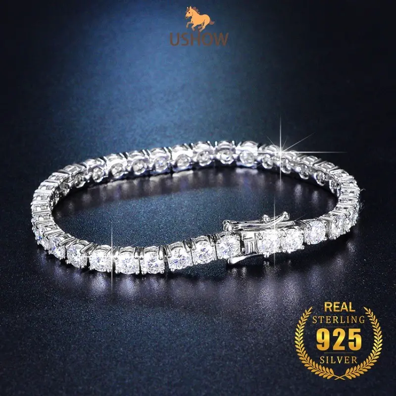 USHOW 925 Gelang Perak Wanita 5A Zircon Perhiasan Grosir 4