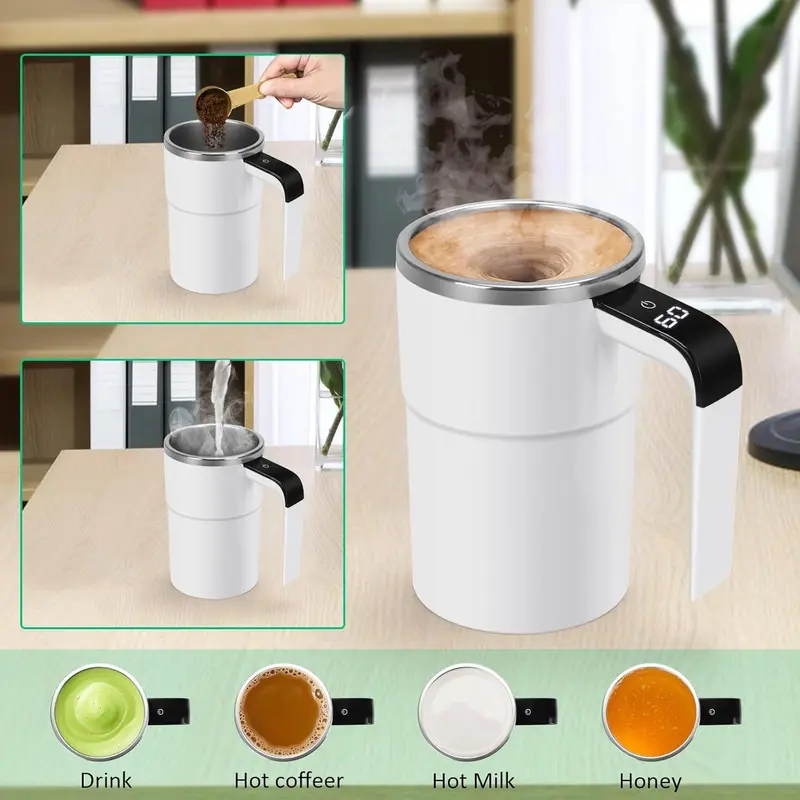 380ML Self Stirring Coffee Cup, USB Rechargeable Smart Magnetic Stirring Coffee Cup, Automatic Mixing Cup for Coffee, Hot Chocolate, Milk, Cream, Drinkware 7
