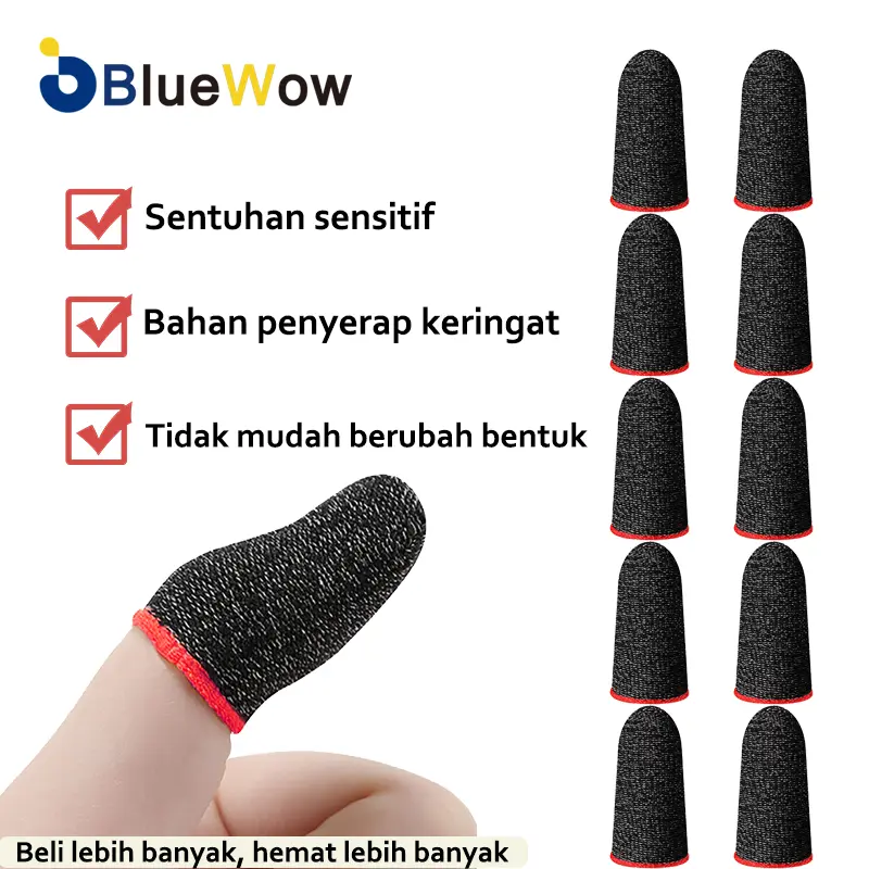 BlueWow sarung jempol permainan, Selongsong Jari Kompatibel dengan Semua Perangkat Layar Sentuh, Serat Nano Superkonduktor, Rasa Halus, Anti-Keringat, Sangat Tipis, Tepi Merah finger  game