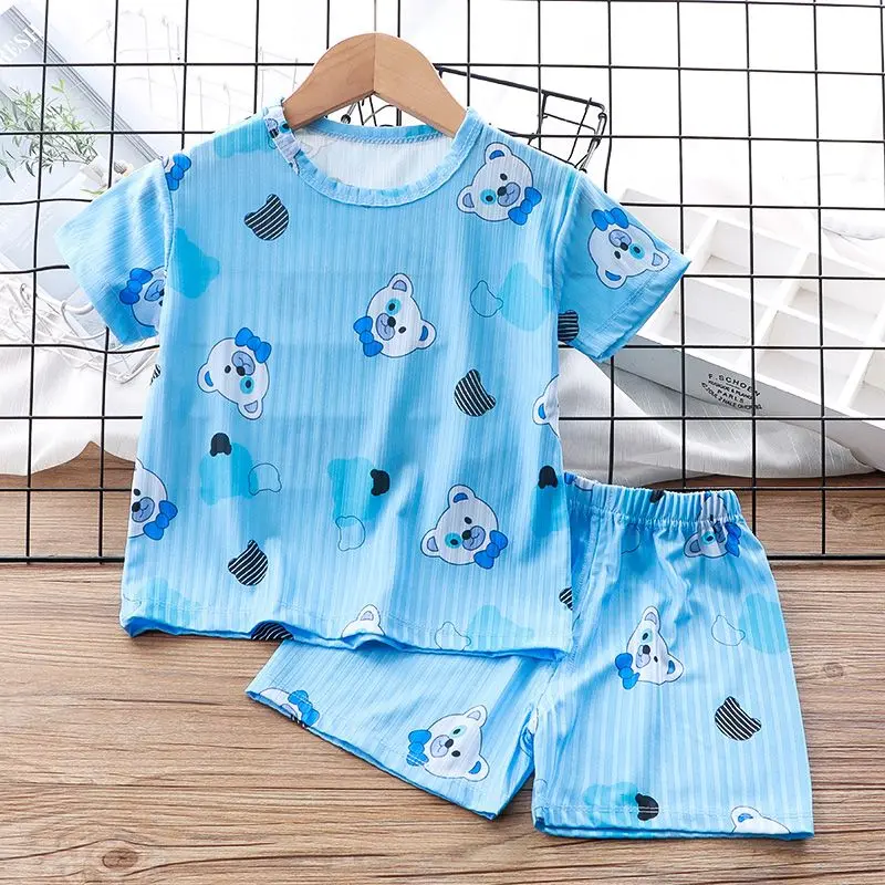Bộ Đồ Mặc Nhà Mùa Hè Cho Trẻ Em, Bộ ngắn Tay, Cho Bé Trai Và Bé Gái, Tay Lửng, Bộ Đồ Ngủ Cho Em Bé Hai Mảnh, Chất Liệu Lụa Lạnh Mỏng, Thích Hợp Cho Điều Hòa Không Khí, Hơn 8.000 Khách Hàng Lặp Lại, Chất Lượng Cao Cấp