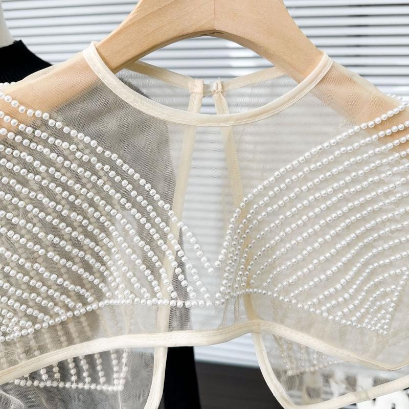 New Organza Embroidery Women's Lace Collar Fake Collar Lace Up Shawl Dingzhu Shawl Collar Dress Blouse Decor 4