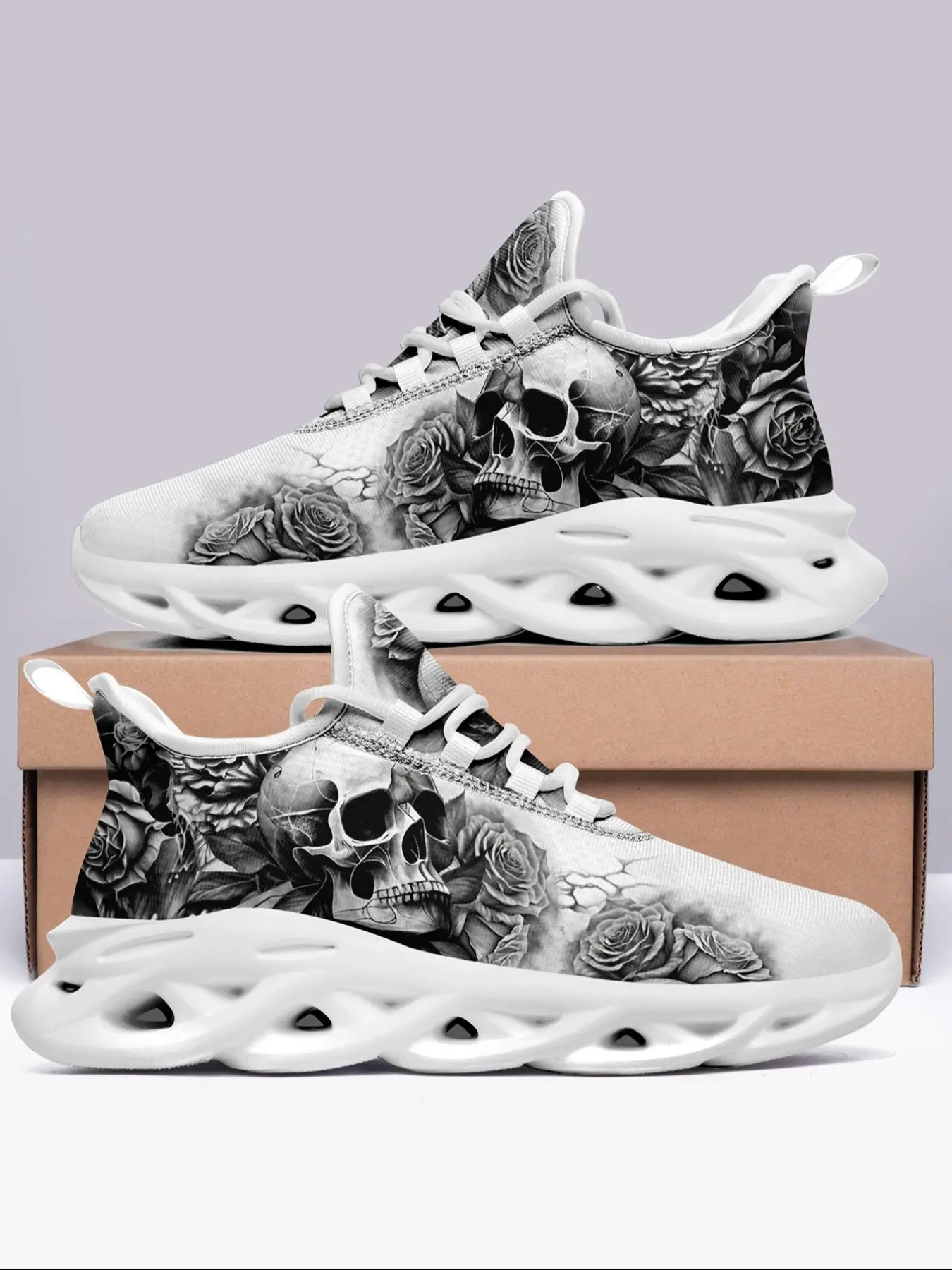 Men's Easter Fashionable Skull Print Lace up Low Top Sneakers, 1 Pair Casual Comfortable Non-slip Shock Absorption Sneakers, Comfy Trendy Shoes for Daily Life