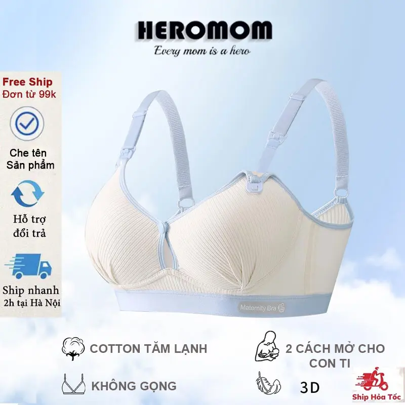Áo lót bầu cho con bú chất Cotton Tăm Lạnh co giãn thoải mái thấm hút nâng đỡ tốt Heromom