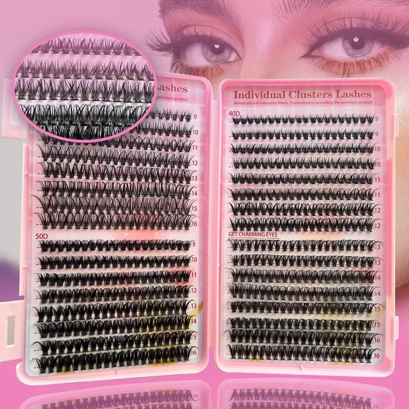 Upgraded Eyelash Extension Kit with Eyelash Glue & Remover & Tweezers & Brush, 1 Set 9-16mm 30D & 40D & 50D Mixed Individual Lashes, Professional Eye Makeup Accessories, Pretend Makeup Kit, Eyelashes Gift for Girlfriend, Volume Individual Lashes 7