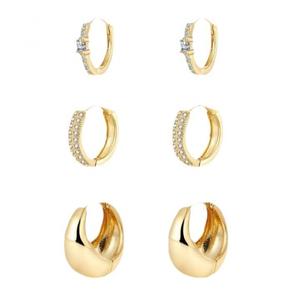 ต่างหูเพทาย แฟชั่นใหม่ ดีไซน์เรียบง่าย ทำจากทองเหลืองและชุบทองแท้ สไตล์ยุโรปและอเมริกา ขายร้อนข้ามพรมแดน ชุดต่างหูผู้หญิงแฟชั่น เพทายเรียบง่าย รวมห่วงสามชิ้น