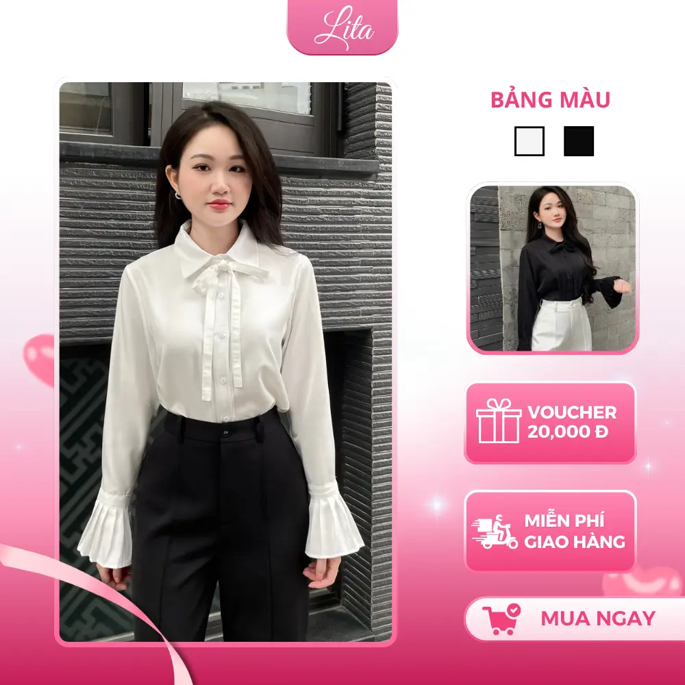 Áo Sơ Mi Nữ LITA Thiết Kế Vạt Chéo Xếp Ly Tay Bèo Dáng Dài Phong Cách Công Sở Sang Chanh A225