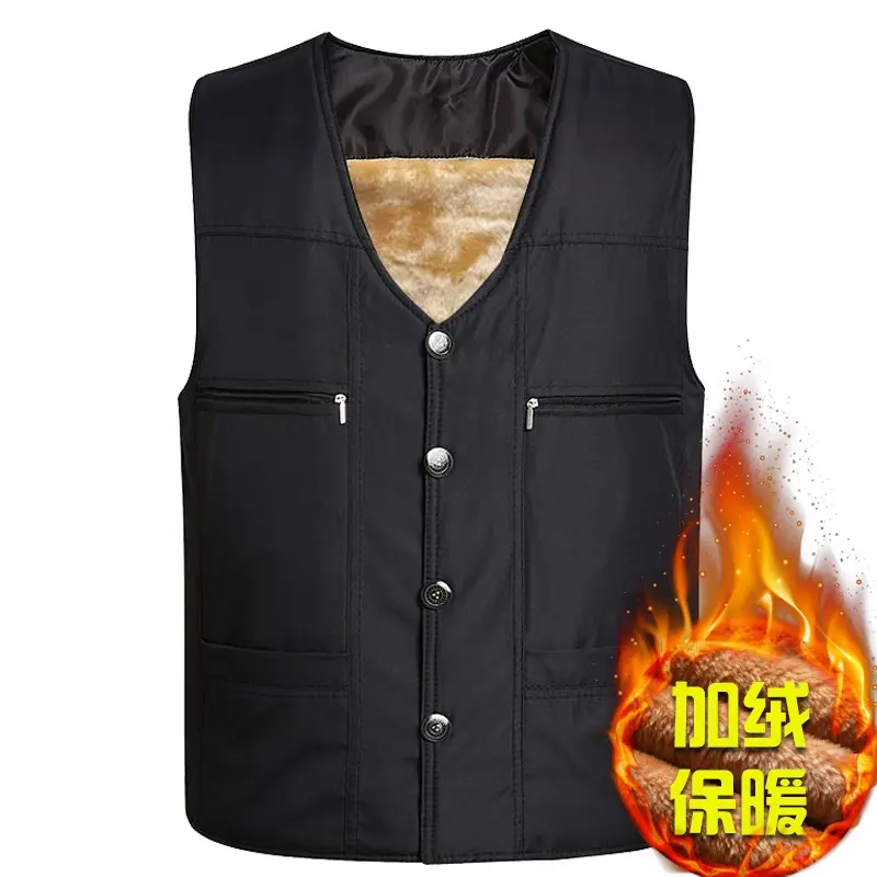 2025 Autumn Winter Middle-aged and Elderly Men's Cotton Vest with Fleece Thickened Wool Inner Liner Warm Vest for Dad Menswear Tops Waistcoat Beige Plain Tropical Lingerie Gilet