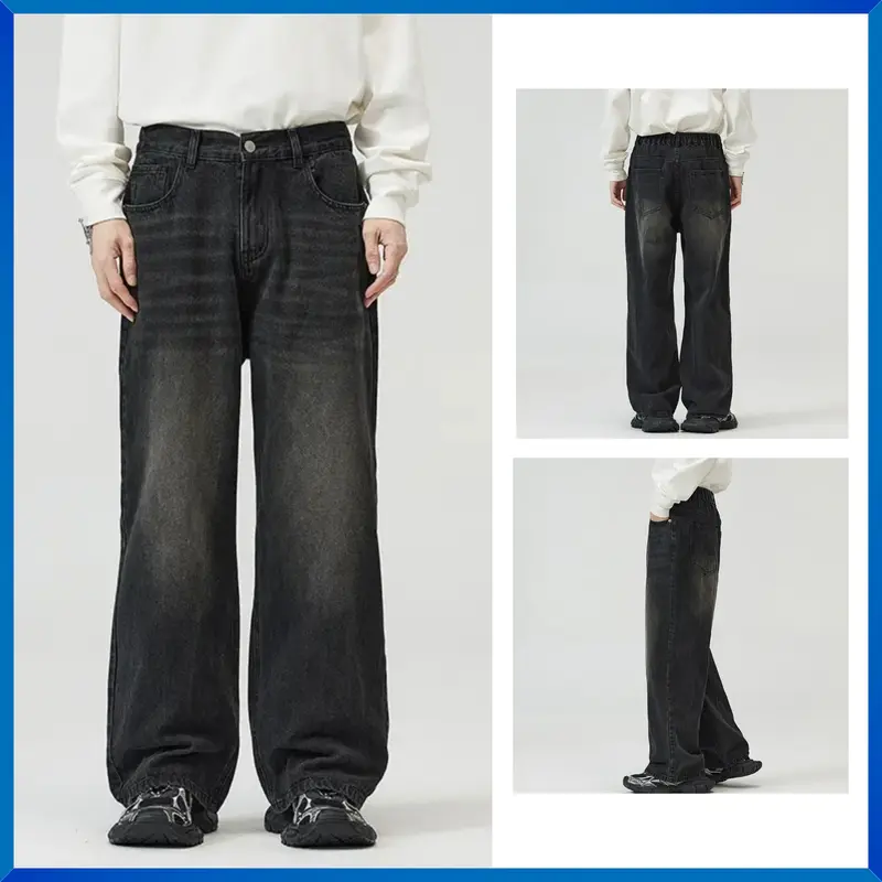 Quần Jean ống suông nam nữ JEAN BOX 95 cạp nửa chun mặc thoải mái Menswear Pants Có Túi 1