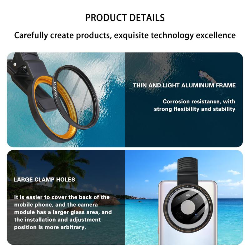 52mm Aluminum Alloy CPL Polarized Lens, Professional Quality Phone Lens with Storage Bag & Cleaning Cloth, Smartphone Accessories 6