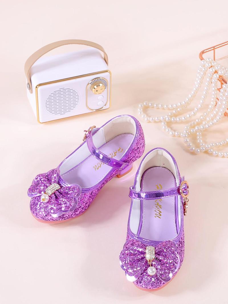 Product Introduction of Girl's Fashionable Contrast Sequin & Faux Peal Decor Bowknot Design Flats, Elegant Comfortable Princess Shoes for Party, Daily Clothing Decor for Girl, Valentine's Day, Gift 4
