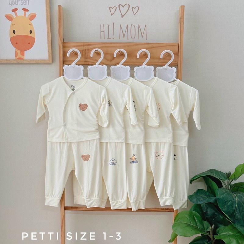 Bộ dài tay Peptit nền trắng cúc lệch phong cách Hàn Quốc, in hình động vật cho bé Trai và bé Gái size 3-9kg co giãn 4 chiều, chất vải rất mát, siêu xinh cho bé Len