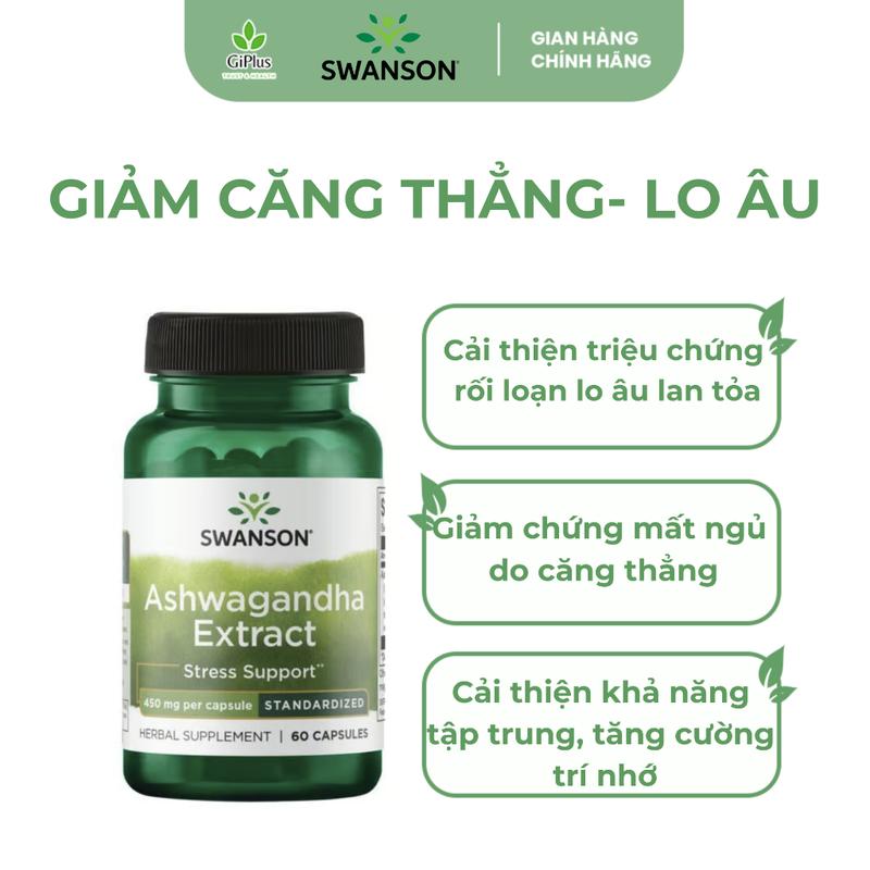 Viên Uống Swanson Ashwagandha Extract 450mg Giảm Căng Thẳng Lo Âu, Cải Thiện Tâm Trạng