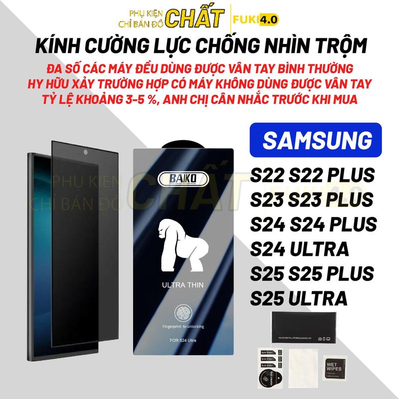 Kính cường lực Baiko chống nhìn trộm cho Samsung S25 Ultra s25+ s25 S24 Ultra s24 s24+ S23 S23+ S22 S22+Phụ Kiện cuong luc androi Phone
