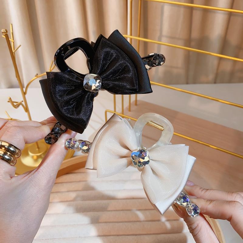 A205 Kẹp càng cua cho tóc dày họa tiết đính nơ đá sang trọng