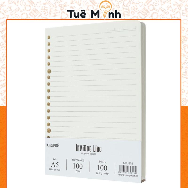 Ruột Sổ Còng Kẻ Ngang MS 818 KLONG A5 20 Chấu 100 Tờ InviDot Line Giấy 100gsm Dày Mịn, Trình Bày Đẹp