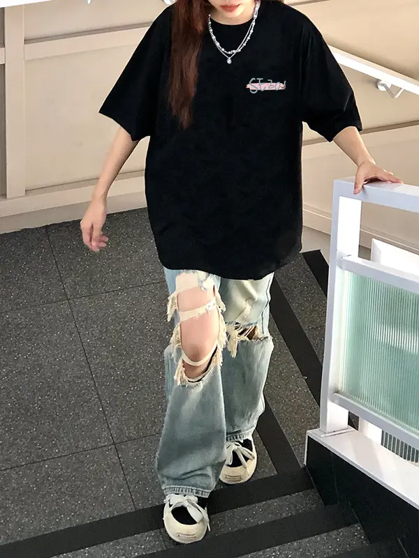 A0040 korean style kaos atasan tulip wanita lengan pendek oversize printed t-shirt baju wanita fashion charmfad.id 1