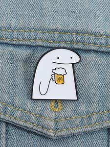 Broche de Esmalte de Personaje de Línea Española Flork Beber Cerveza Dibujos Animados Metal Insignias Ropa Solapa Mochila Accesorios de Joyería Regalos para Niños Amigos