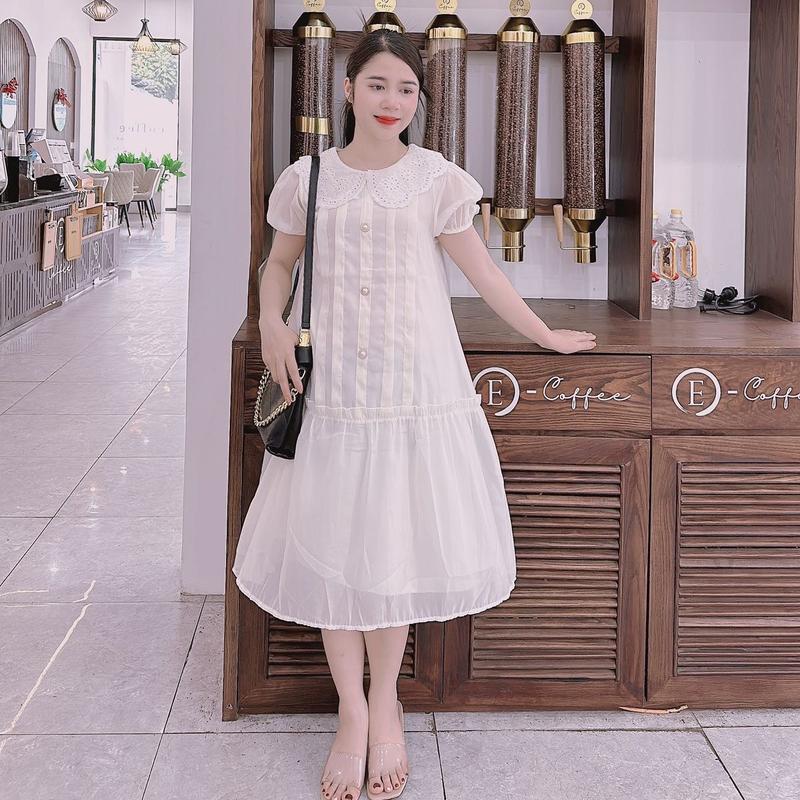  Váy bầu xuông đuôi cá 2 lớp cổ ren 