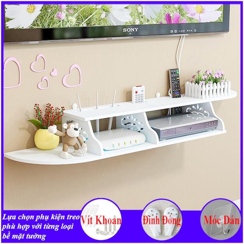 kệ wifi treo tường 2 tầng, giá để modem, đầu thu kỹ thuật số, điện thoại, camera, ổ cắm điện, đồ trang trí Decor Đựng Sách Kitchen Lắp Ráp