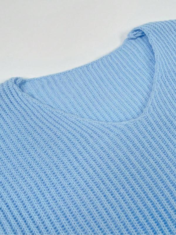 Women's Plain Fake Buttons Drop Shoulder Sweater, Elegant Casual Long Sleeve V Neck Jumper for Fall & Winter, Ladies' Knitwear for Daily Wear 3