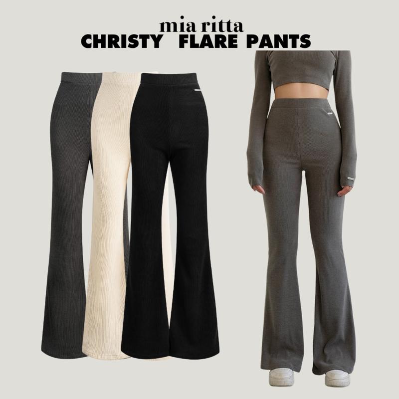 Quần len Christy Flare Pants Mia Ritta Q397 quần loe len tăm Nữ cạp cao đính tag