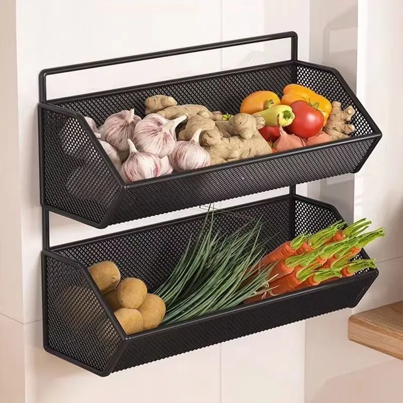 Giá Để Đồ Nhà Bếp, Giá Để Gừng Và Tỏi, Giá Để Đồ Hai Lớp, Không Cần Đinh, Treo Tường, Giá Thoát Nước Gia Vị Rau Củ, Dụng Cụ Hữu Ích 5
