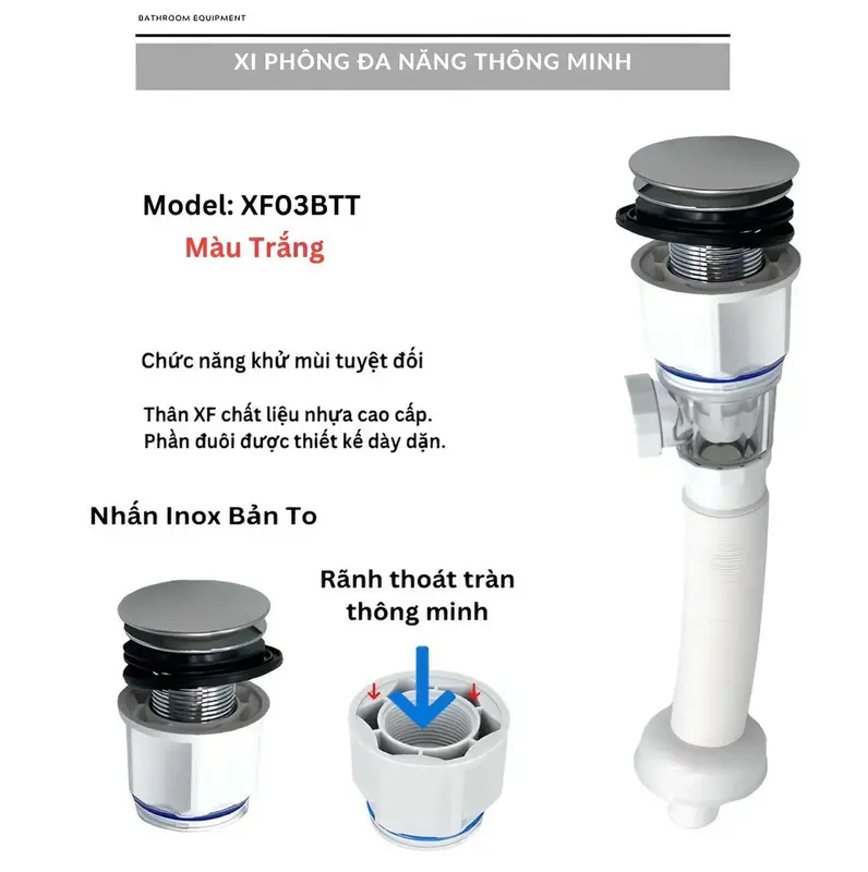 Ống xả xi phông lavabo NHẤN INOX bản to đa năng 0