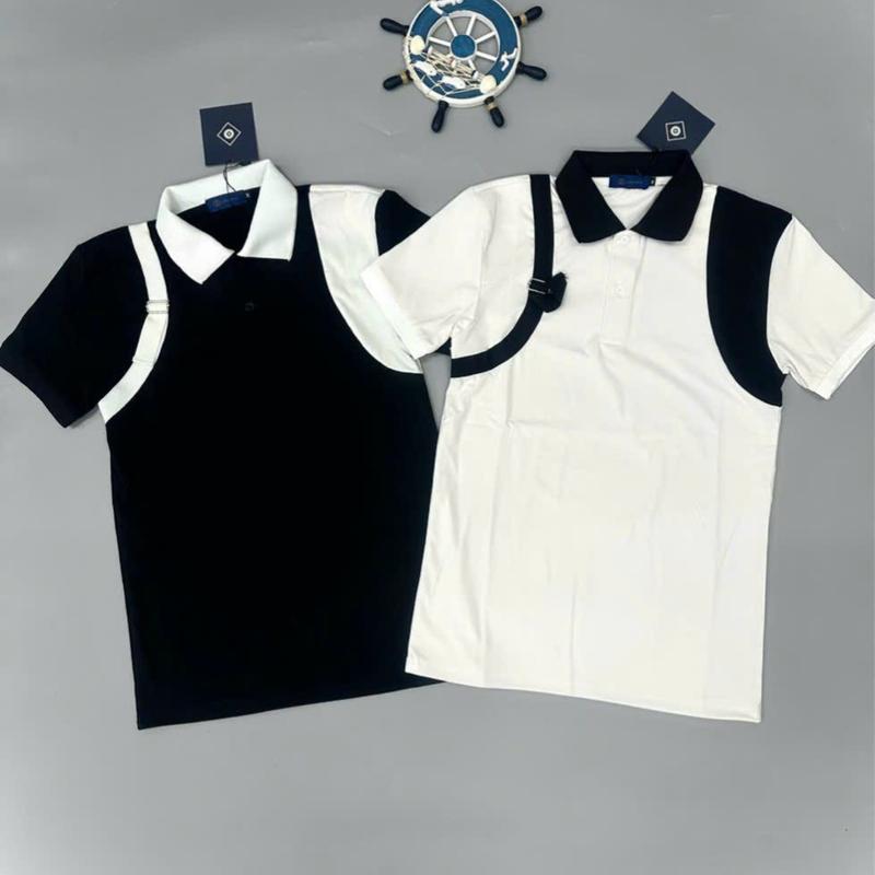 Áo polo nam boy phố phối cầu vai vải co giãn thoáng mát mẫu mới 2 màu trắng đen cao cấp-AHMENS CN3 Menswear Top Có Cổ Tay Ngắn Thun Shirt Ngắn Tay Cộc Tay