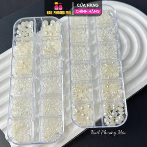 Khay Ngọc Tròn Hạt Trai Nửa Mix Trắng Ngà Làm Nail, Khay Nhựa 12 Ngăn Ô Chia Nhiều Size Trang Trí Móng Tay Chân Làm Móng Chuyên Nghiệp Nữ Women