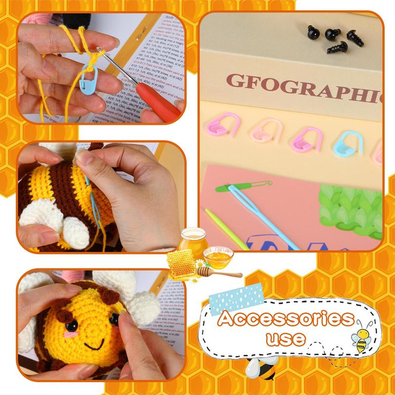 Bee Pattern Crochet Kit, 2 Counts Crochet Starter Kit with Step-by-Step Video Tutorials & Complete Accessories, Crochet Supplies for Beginners Adults DIY Craft Supplies 5