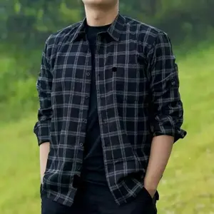 Kemeja Flanel Cowok Pria Lengan Panjang Bahan Woll Unisex Distro Casual Kotak Slim-fitting Baju