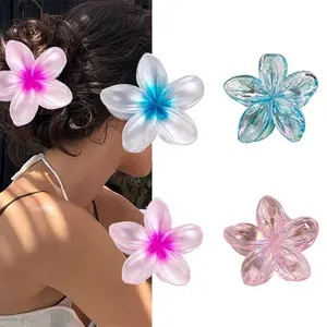 Jepit Akrilik Jedai Jepit Rambut PINK BIRU Solid Transparan Edition Wanita Motif Bunga Kamboja Elegan Plastik Clips