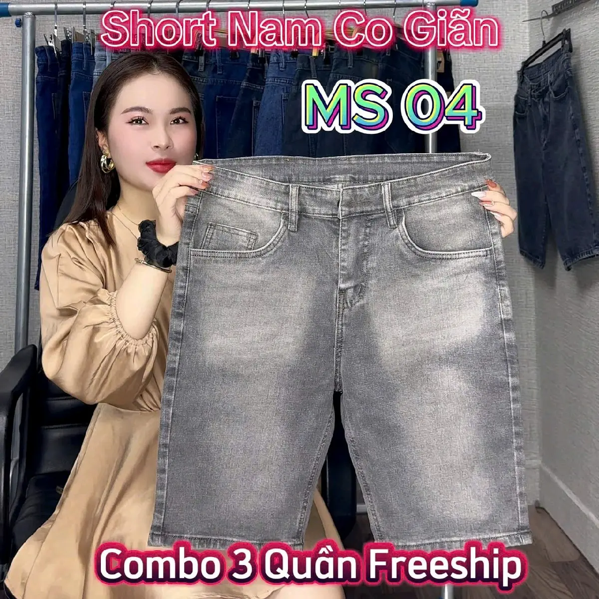 Quần short Jean chất bò trắng nam VẢI CO GIÃN 4 chiều nam vải Jean cực chất