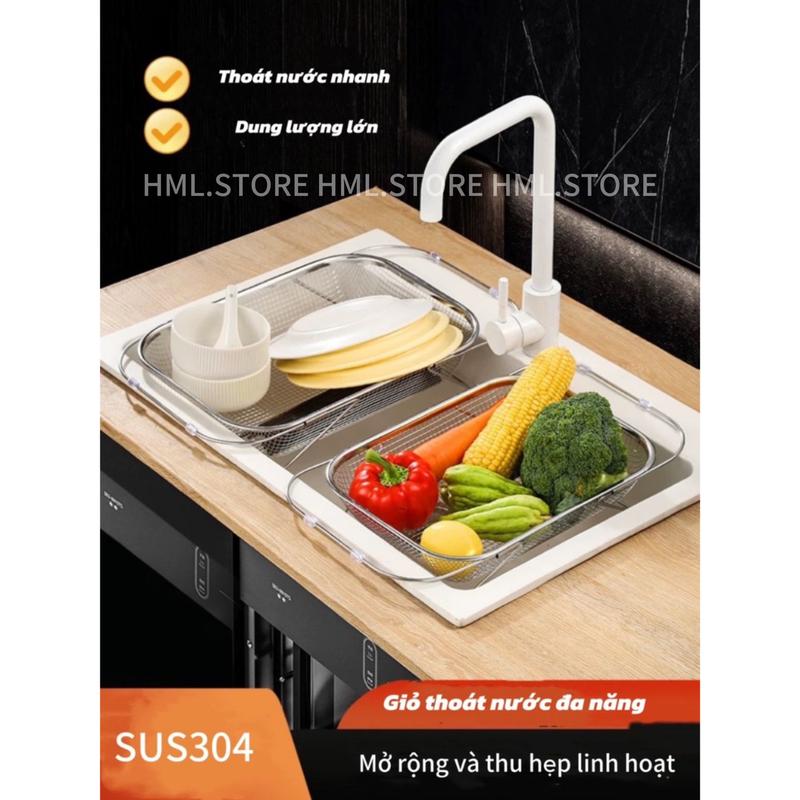 Giá Rổ Lưới Inox 304 Đa Năng Gác Chậu Rửa Chén - Rửa Rau Củ Quả, Kéo Rút Gọn Điều Chỉnh Kích Thước, Đựng Chén Đĩa, Đũa Muỗng, Để Rau và Bày Trái Cây bàn phòng khách sang trọng thẩm mỹ