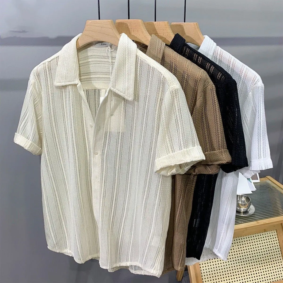 Áo Sơ Mi Ngắn Tay Khoét Lỗ, Trang Phục Mùa Hè Cho Nam, Mỏng Và Hợp Xu hướng, Thiết Kế Pu Shuai, Phong Cách Đầu Vào Kiểu Pháp, Xếp Nếp Sang Trọng, Áo Sơ Mi Hawaii, Thích Hợp Cho Nam, Năm 2024