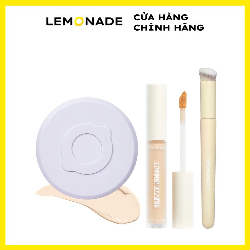 Combo 01 Phấn Nước mỏng nhẹ kiềm dầu thuần chay chống nắng Lemonade Supermatte No Makeup Cushion 15g và 01 Kem Che Khuyết Điểm Kiềm Dầu Bền Màu Matte Addict Concealer 3g và 01 Cọ Che Khuyết Điểm Brush Concealer