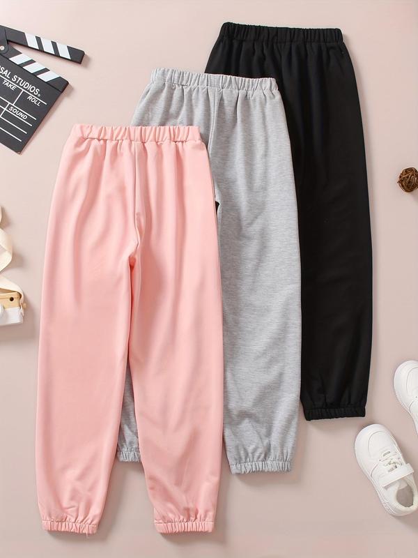Girl's Letter Print Elastic Waist Pants, Casual Comfy Trousers for Daily Outdoor Wear, Girls Bottoms for Spring Fall, Kids Clothes 1
