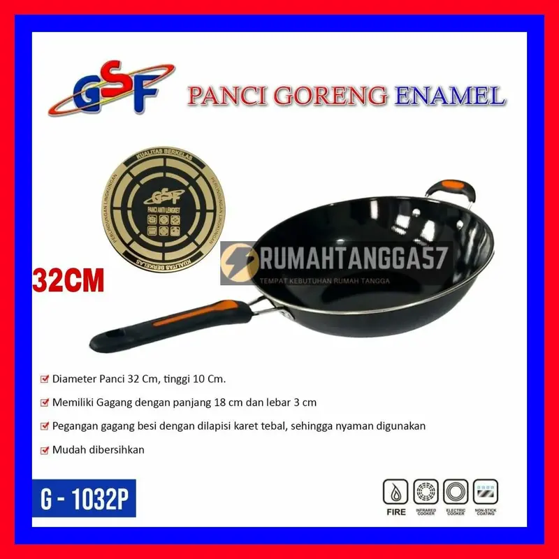 WAJAN TEFLON GAGANG 32CM 1032P / WAJAN PENGGORENGAN TEFLON 32CM / WAJAN ENAMEL GSF ANTI LENGKET 0