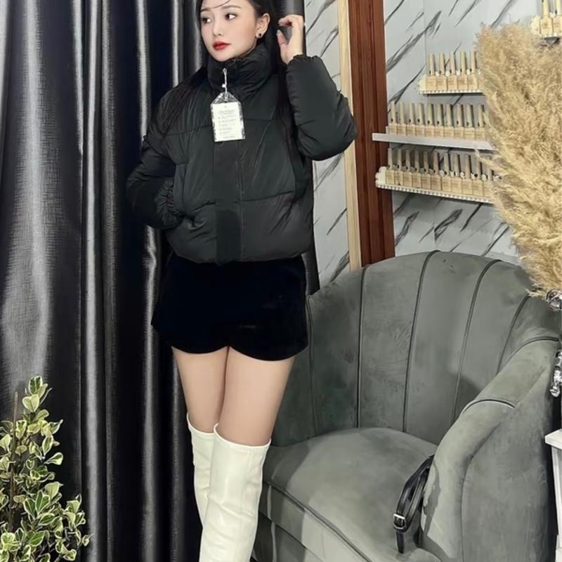  Áo phao nữ chất nhung lì dáng ngắn croptop 3 màu đen nâu kem Women 